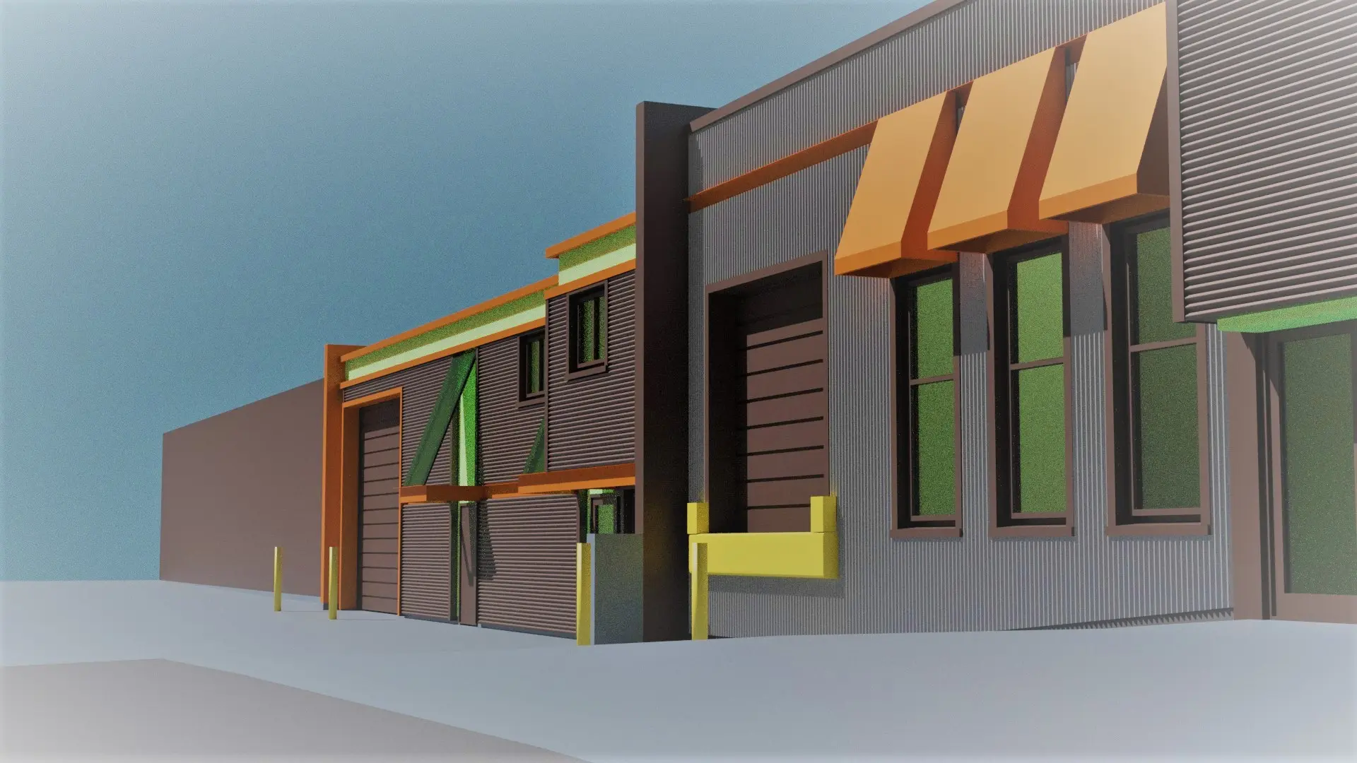 Design-stage exterior rendering for the Duron offices