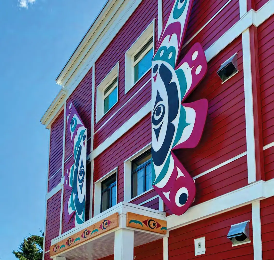 Integrated cultural artwork on the Gibsons supportive housing exterior